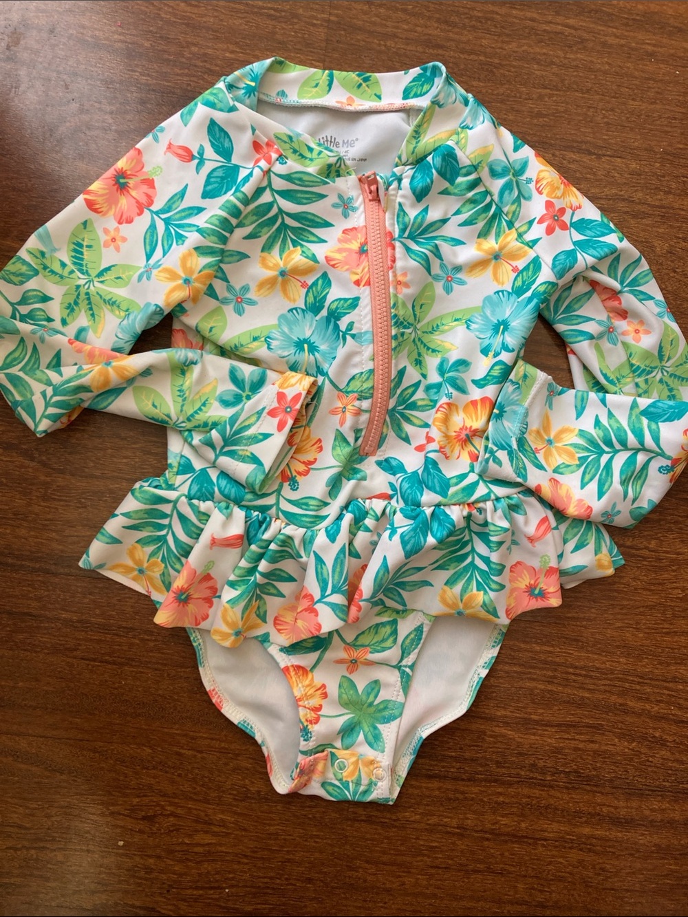 Little Me Floral Long-Sleeve One-Piece Swimsuit Sz 4T
